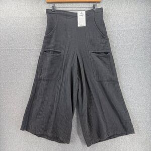 Color Me Cotton CMC Medium Wide-Leg Cropped Pants Elastic Waist Pockets Gray NWT